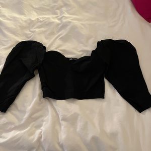 Zara crop black puff sleeve top